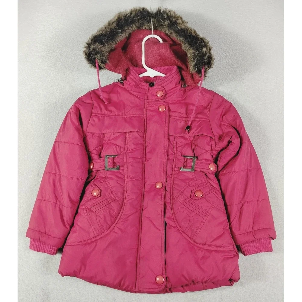 Most Kids Coat Girls 7 Pink Hooded Faux Fur Trim Parka Winter Puffer Warm